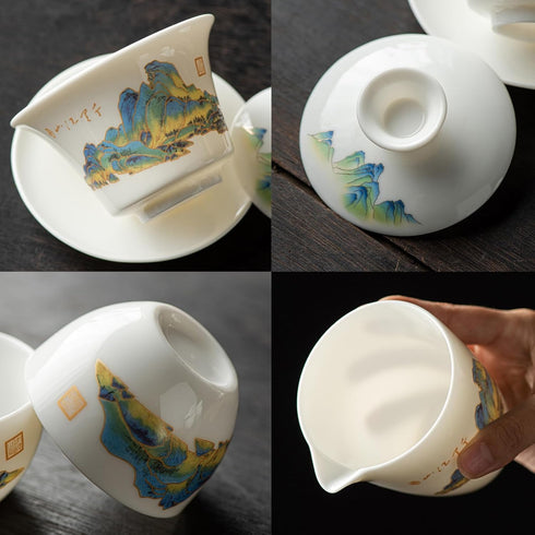 Set Set Set 6 Gaiwan6) Chinese Tea Traditional, Chinese Kung Fu Tea for Adults, Gaiwan Tea with Cups (QLJS