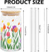 Whaline 2 Pack Spring Iced Coffee Cup Colorful Tulip Flower Butterfly Drinking Glasses Floral Beer Can Glass with Lid Straw Cleaning Brush for Home Office Gifts,16oz by Whaline