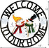 Welcome to Our Home Rustic Metal Snowmen Hanging Welcome Signs for Front Door Wreaths and Garden Decor