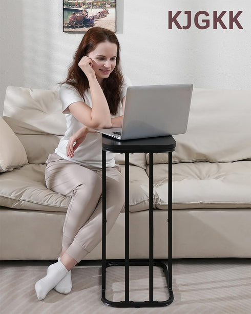 27 Inches KJGKK C Shaped End Table, High Small Side Table for Sofa and Bed, Couch Table That Slides Under, Tall Tv Tray