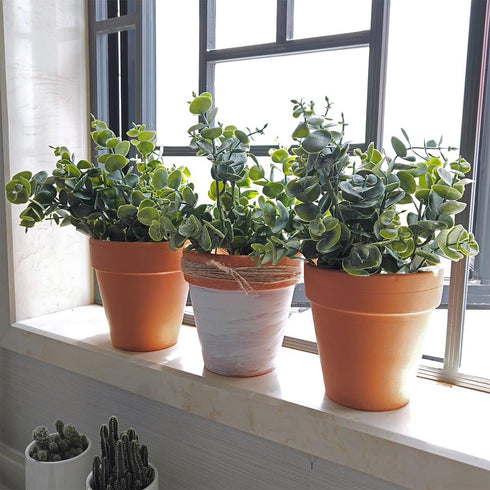 Supla 3 Pcs Realistic Eucalyptus Leaves Bushes, Faux Greenery Stems in Grey Green 14.6" Tall for Vase Bouquets Wreaths