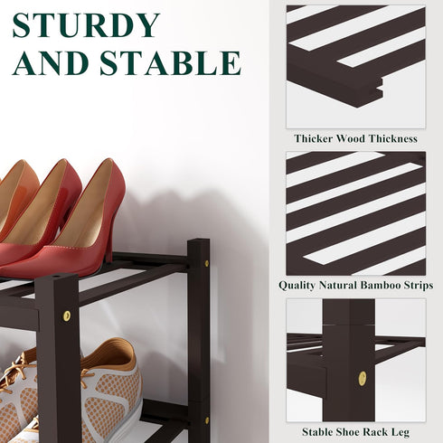 2 Closet, Smiry Shoe Rack, Tier Small Bamboo Shoe Organizer, Stackable Free Standing Wooden Shoe Storage Shelf