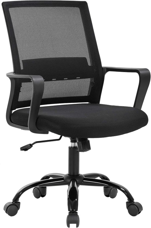Home Office Chair Ergonomic Desk Chair, Swivel Rolling Computer Chair with Lumbar Support, Adjustable Stool (Black)