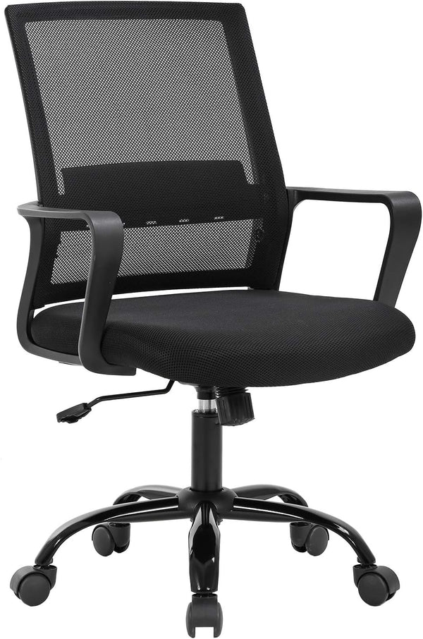 Home Office Chair Ergonomic Desk Chair, Swivel Rolling Computer Chair with Lumbar Support, Adjustable Stool (Black)