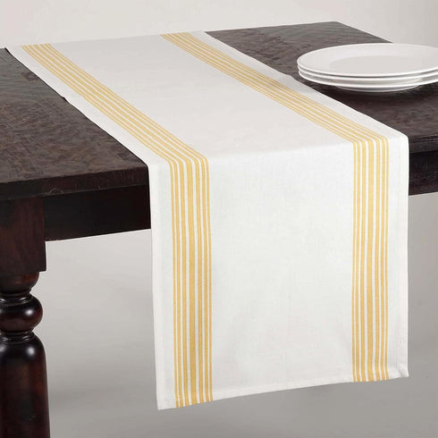 Saro Lifestyle Striped Design Cotton Table Runner, 16"x72", Yellow Color