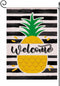 Welcome Summer Pineapple Stripes Garden Flag, Double Sided Burlap Flag for Yard Lawn Outdoor Decor