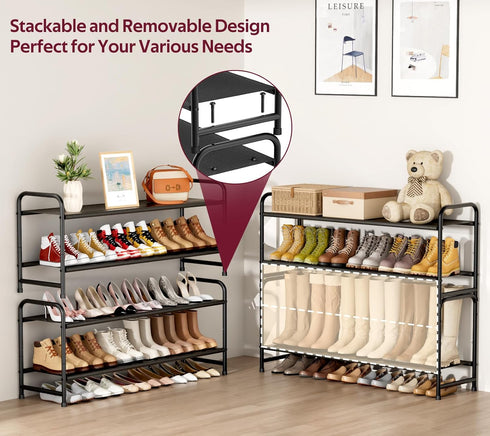 2-Tier Closet, 18-Pairs SLEEPING LAMB Long Shoe Organizer for Stackable Wide Shoe Rack Holds Low Shoe Shelf Storage