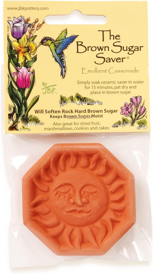 JBK Pottery Terracotta Brown Sugar Saver Handmade Terra Cotta Sugar Keeper with Decorative Discs Food-Safe Brown Sugar