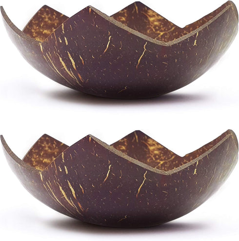 Set of 2 Jumbo Coconut Bowls, 2 Wooden Spoons & 2 Reusable Bamboo Straws - Eco-Friendly, Hand Carved, 100% Natural