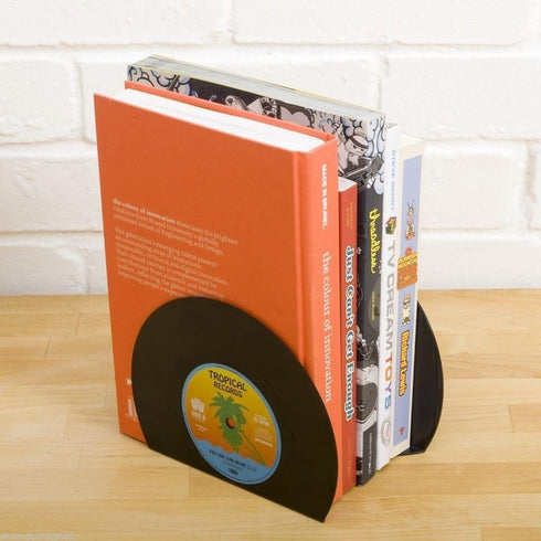 VinBee Bookends for Vinyl Records - Classic CD Shape Decorative Music Theme Bookends for Heavy Books