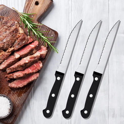 BEWOS Steak Knives Set of 16, Triple Rivet Serrated Blades, Stainless Steel Dinner Knives, Dishwasher Safe