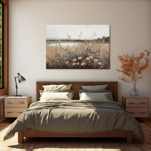Framed Vintage Wall Art Country Field Landscape Oil Painting, Classical Paintings Poster Prints for Living Room 16x12