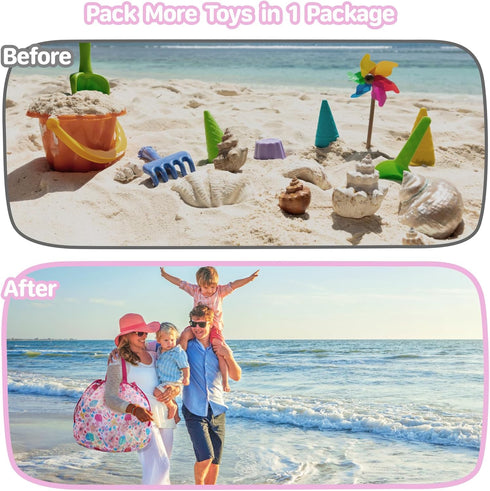Extra Large Mesh Beach Bag with Drawstring - Lightweight Foldable Sand Toy Bag for Beach Travel Essentials, Seashell