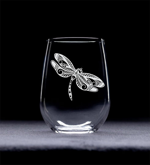 Dragonfly Stemless Wine Glass - 17 oz Dragonfly Themed Gift for Men and Women