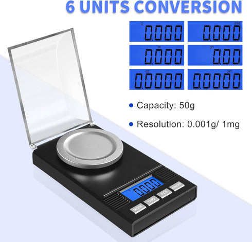 Fuzion Milligram Scale 50g/0.001g, Portable Jewelry Scale with .001 Gram Accuracy, Calibration Weight Included