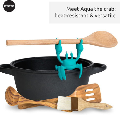 OTOTO Aqua the Crab Silicone Utensil Rest, Heat-Resistant Spoon Holder for Kitchen, Non-Slip Stove Top Organizer