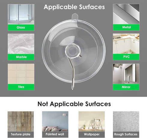HangerSpace Suction Cup Hooks, 12 Packs Clear PVC Suction Cups with Metal Hooks for Kitchen Bathroom Shower