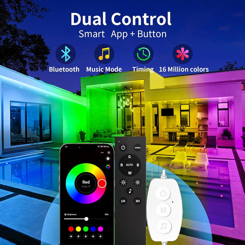50ft IP68, KSIPZE Outdoor led Strip Lights Waterproof RGB Outdoor led Lights with Button & Bluetooth App Control, Music