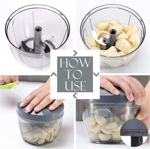 Ourokhome 650ml Manual Food Processor Vegetable Chopper, Grey for Garlic, Onion, and Herbs