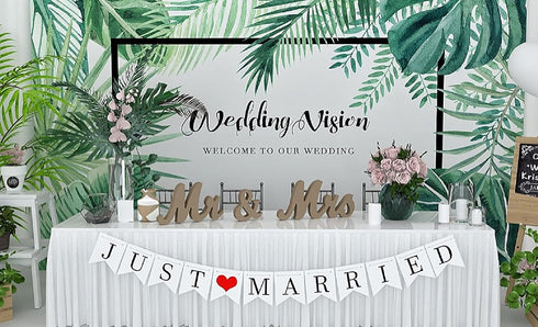 VIOPVERY Mr and Mrs Sign & Just Married Banner, Large Wooden Letters for Wedding Table, Photo Props for Anniversary