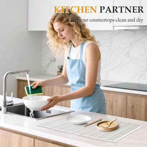 Counter Countertop, 24"x16" Stone Drying Mat for Kitchen Quick Dry PU-Coated Diatomaceous Earth Dish Drying Mat