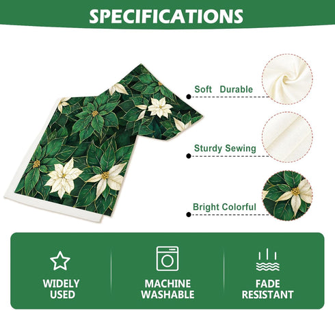 Poinsettia 13x72 Inch Green Table Runner Winter Floral Burlap Table Runners, Spring St Patricks Day Seasonal Coffee