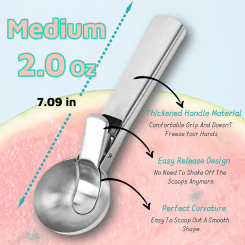 Frozen ZKIRON Old-school Heavy Duty Ice Cream Scoop - Stainless Steel, Dishwasher Safe, Trigger Release; Cookie Dough