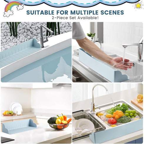 Annana Bathtub Splash Guard for Tub, Silicone Bathtub Caddy Tray with Play Shelf, Kids Bath Tub Shelf and Organizer