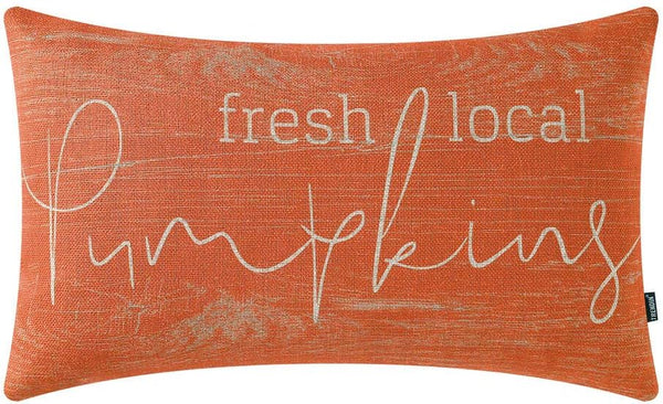 TRENDIN Farmhouse Fall Pillow Cover - 20x12 inch Orange Fresh Local Pumpkin Throw Pillow Cover for Autumn Decor