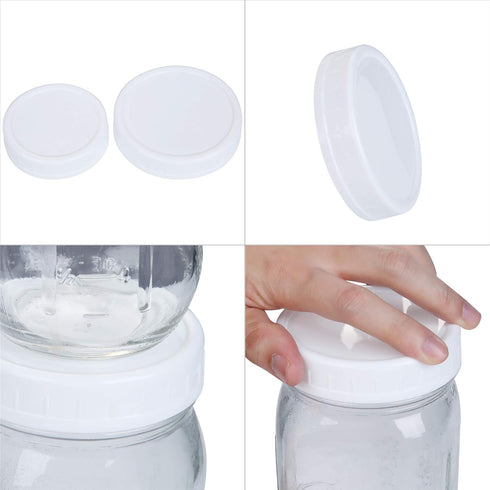 16Pcs Plastic Storage Caps for Mason Jars, 8 Regular Mouth Lids and 8 Wide Mouth Caps, White