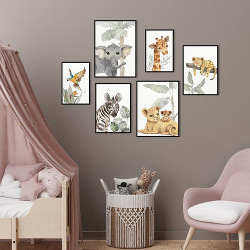 Set 6, HLJ ART Safari Animal Nursery Wall Art: Woodland Nursery Wall Decor of Baby Animals Pictures Jungle Wall Posters