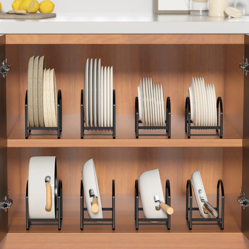 LINFIDITE 2 Pack Plate Holder Organizer, Large Dish Storage Rack for Cupboard and Countertop, Non-Slip & Rustproof Black