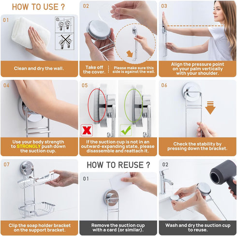 LEVERLOC Double Layer Soap Dish, Bar Soap Holder for Shower Wall, Vaccum Suction Cup Sponge Holder for Bathroom Tub