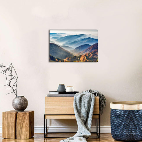 Foggy Mountain Wall Art Canvas, Misty Forest Picture Wall Decor for Living Room, Nature Landscape Painting Modern