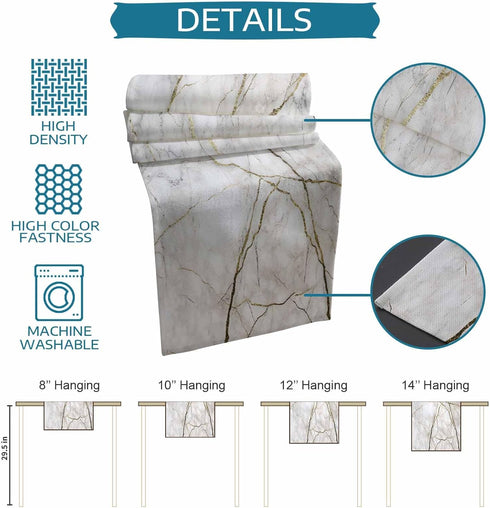 PIEPLE 36 inches Marble Table Runner-Cotton Linen-Small White Gray Gold Dresser Scarves,Texture Tablerunner for Kitchen