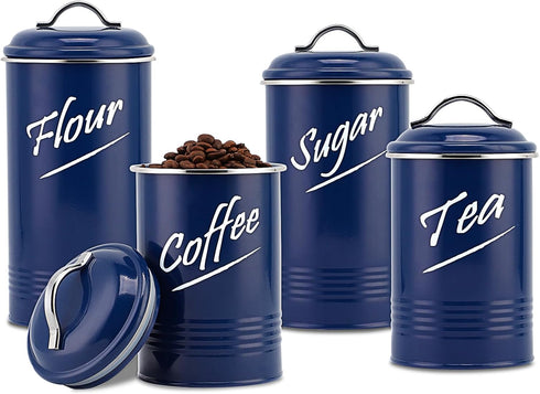 Hillbond Canister Sets, Navy Blue Food Storage Containers, Carbon Steel with Powder Coated Decorative Jars Set