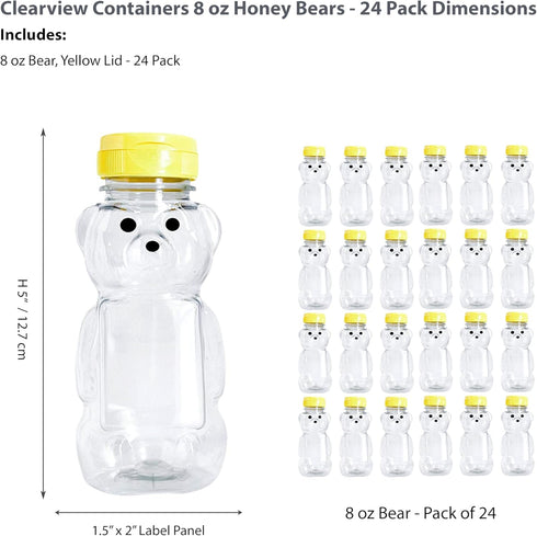 8 24 Pack) Ounce Plastic Squeezable Honey Bears with Sealable Flip Top Lids - BPA Free, Hand Wash Only (Yellow
