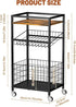 3-Tier Fruit Vegetable Cart, Snack Kitchen Cart on Wheels & Wood Top, Utility Shelf Rack Organizer for Fruit