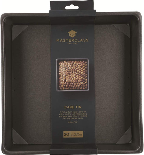 MasterClass 25 cm Deep Cake Tin, 10 Inch Square Pan, PFOA Non Stick, 1 mm Carbon Steel
