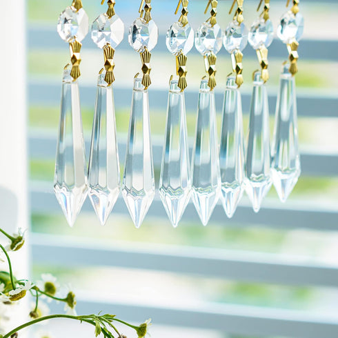 15pcs 60mm H&D Large Clear Crystal Chandelier Icicle U-Drop Prisms Lamp Parts Brass Connectors