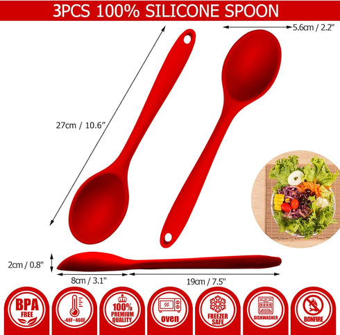 Silicone Spoons for Cooking, 10 INCHES, Serving Spoons for Mixing, Stirring & Basting, Nonstick Heat Resistant, 3 PCS