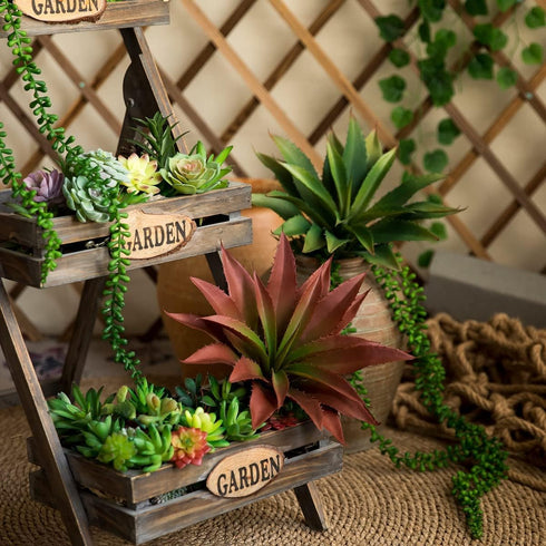 JUSTOYOU Large Artificial Succulents Aloe Plants - Real Touch Fake Flowers Unpotted (1, Green-Red)