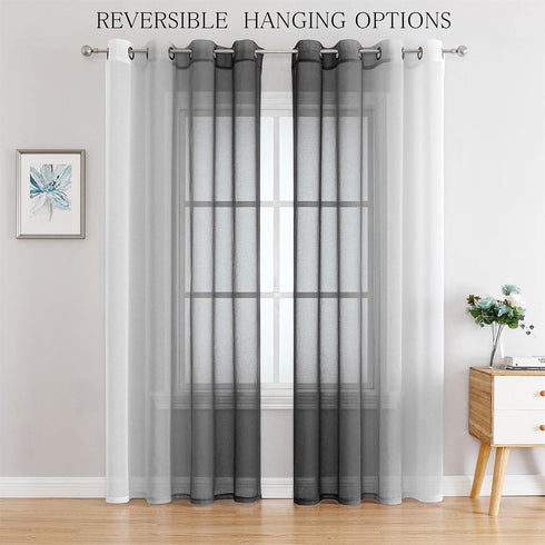 G2000 84 Inch Grommet (2 Set) Sheer & Drapes Grey and White Ombre Curtains for Bedroom & Living Room with Light