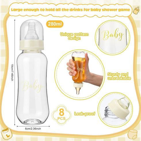 giftlyze 8 Sets Bottle Chug Baby Shower Games Juegos Para Plastic Baby Bottles Bibs Disposable Diapers Gender Reveal