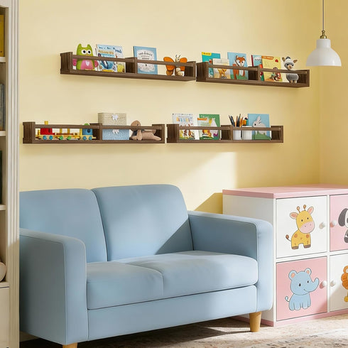 32 Inch Set 4, Fixwal Nursery Book Shelves, Floating Bookshelves for Wall of Baby Nursery & Playroom Decor, Solid Wood