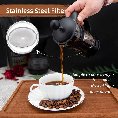 RAINBEAN Mini French Press Coffee Maker, 1 Cup, 12oz, Stainless Steel Filter, Maximum Flavor Brewer
