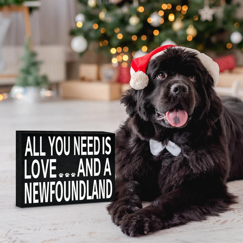 JennyGems Newfoundland Gifts, "All You Need Is Love and a Newfoundland" Wooden Sign, Made in USA