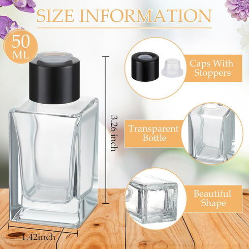 50 Set 50ml 1.7 oz Umigy Glass Diffuser Bottles Reed Diffuser Empty Jars Clear Fragrance Bottle with Black Caps