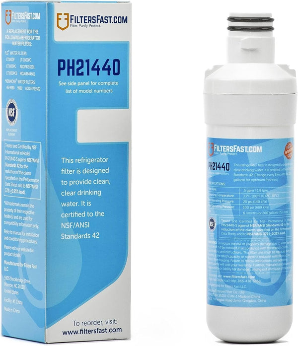 PureH2O PH21400 Compatible Replacement Carbon Water Filter Cartridge for Select LG and Kenmore Models