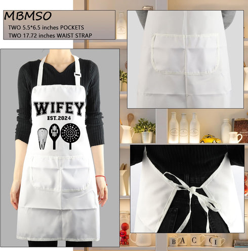 MBMSO Hubby Wifey Cooking Aprons Set, Est.2024 Wedding Gift for Newlywed Couples